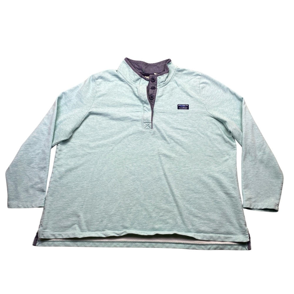 LL Bean Women 3X Plus Blue Marl Quarter Button Pullover Sweatshirt 504433 Preppy